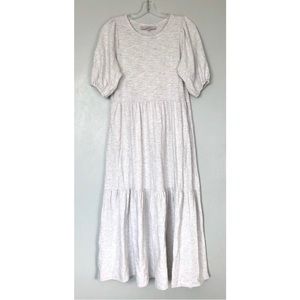 LOFT Light Grey Puff Short Sleeves Tiered Midi Dress Size S